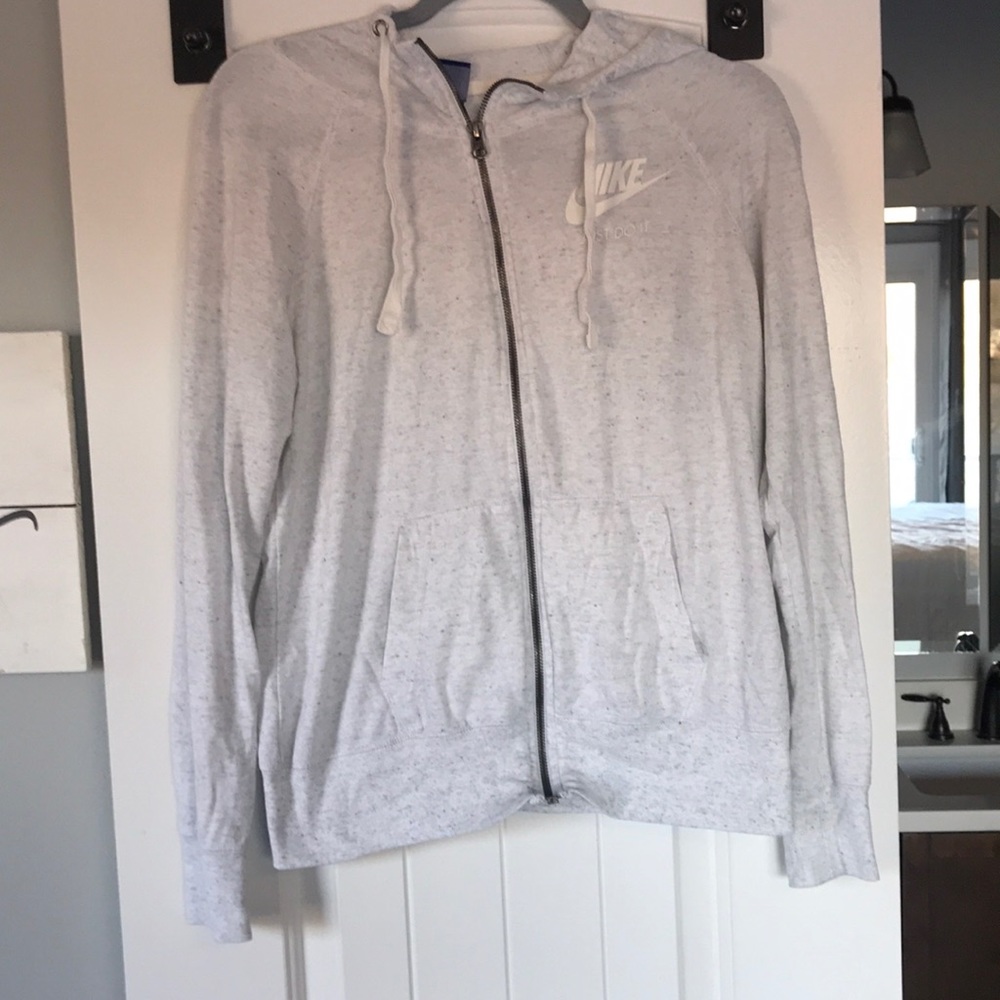 Nike light gray/ white zip up hoodie
